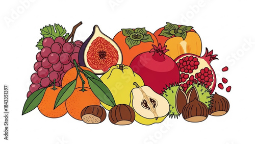 Colorful Fresh Fruits Isolated on White Background