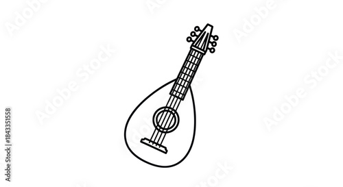 Simple Line Art Illustration of a Mandolin Musical Instrument.