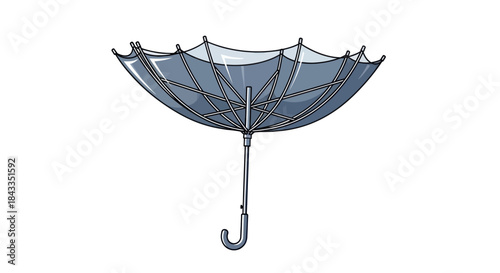 Inverted Dark Blue Umbrella with Curved Handle.