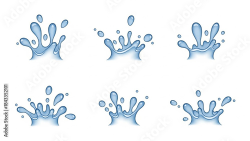 Blue Water Splashes on White Background
