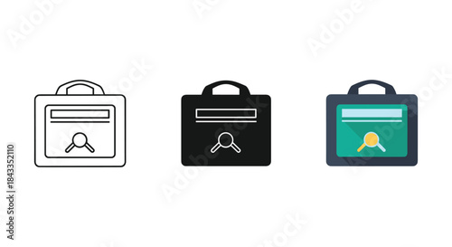 Set of briefcase icons with magnifying glass