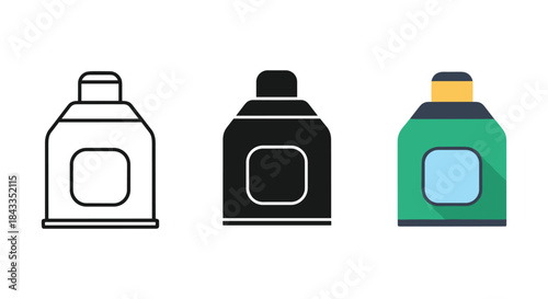 Set of milk or juice carton icon in different color and style