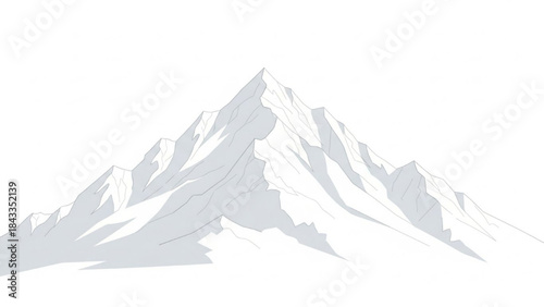 Snowy Mountain Peak Rising Above Fog on White Background