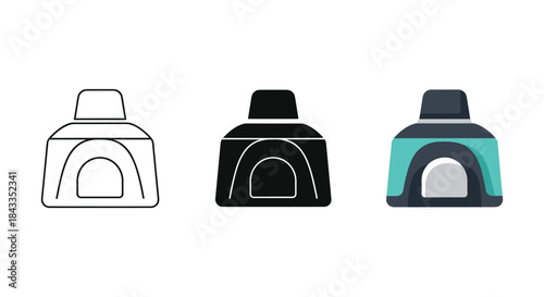 Three variations of camera lens icon in different styles