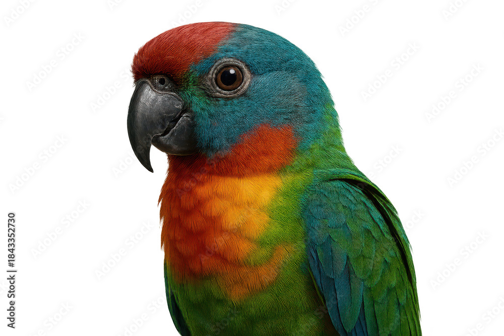 Obraz premium Colorful Plum-headed Parrot on a transparent background, head portrait
