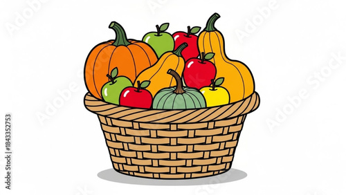 Colorful Vegetables and Pumpkins in Woven Basket