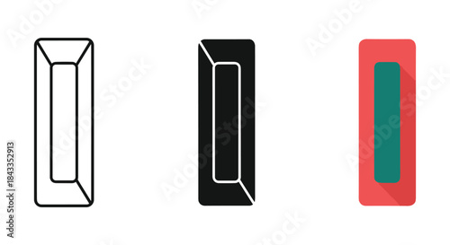 Three rectangular shapes with different colors and designs