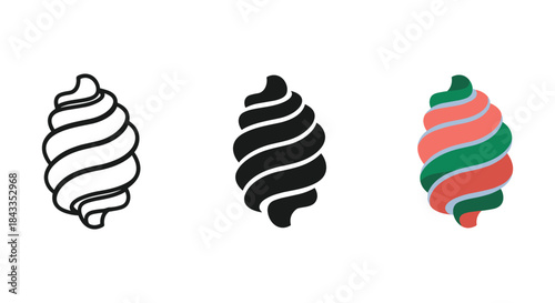 Three ice cream cones with different color schemes