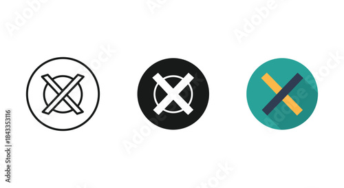 Set of cross mark button icon in different style