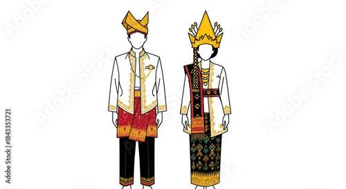 Traditional Indonesian Wedding Attire for Bride and Groom.