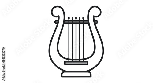 Elegant outline illustration of a classic lyre musical instrument.