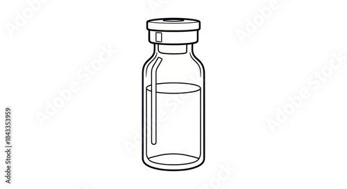 Simple Line Drawing of a Medical Vial with Liquid.