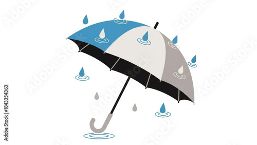 Colorful Umbrella with Raindrops on White Background