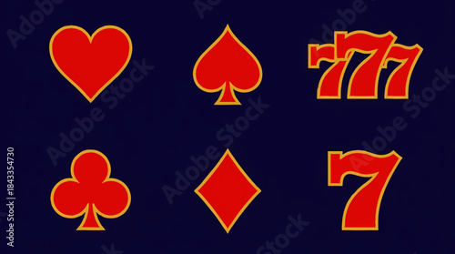 Casino Gambling Symbols Hearts Spades Clubs Diamonds and Lucky Sevens