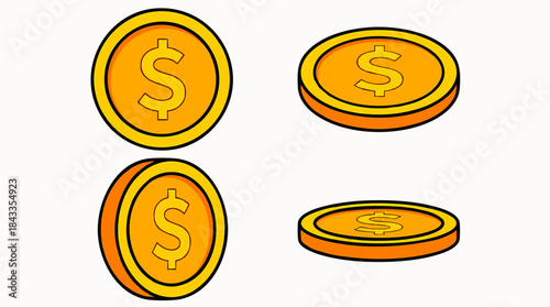 Golden Coins with Dollar Symbol Financial Wealth Investment and Savings Icons