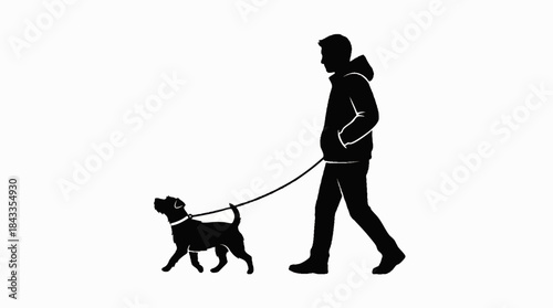 Person Walking a Small Dog on a Leash Outdoors Silhouette