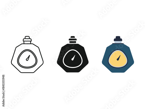 Perfume bottle icon set in different styles