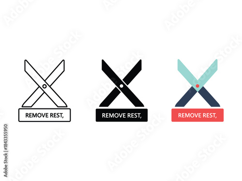 Scissor icon set with remove rest text