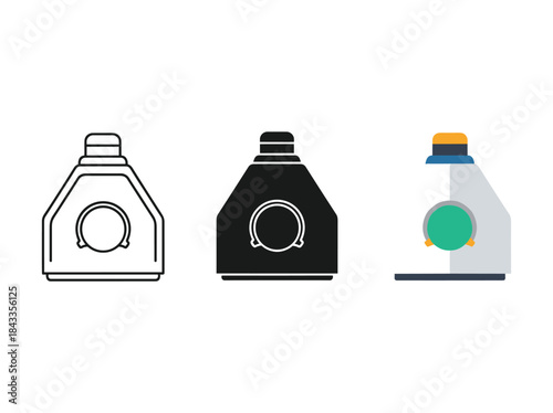 Laundry detergent bottle icons in different styles