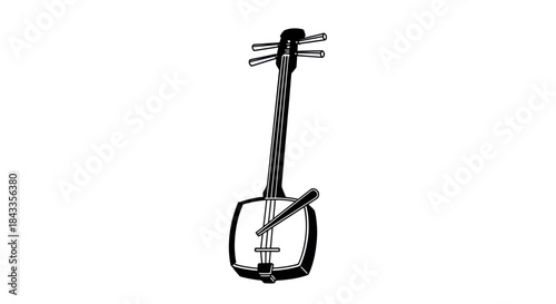 Traditional Japanese Shamisen Stringed Instrument with Bachi.