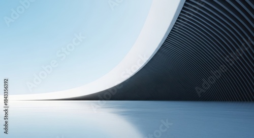 Modern architectural curve against a clear blue sky