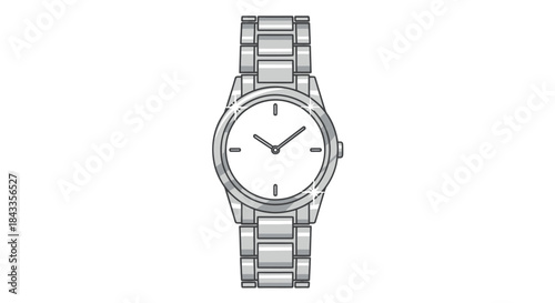 Elegant Silver Metal Wristwatch with Classic White Dial and Link Bracelet.