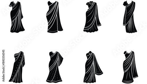 An elegant woman in a traditional sari isolated on white background
