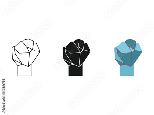 Raised fist icon set in different colors and styles