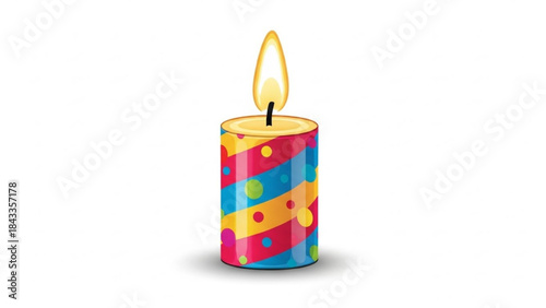 Colorful Birthday Candle Burning on White Background