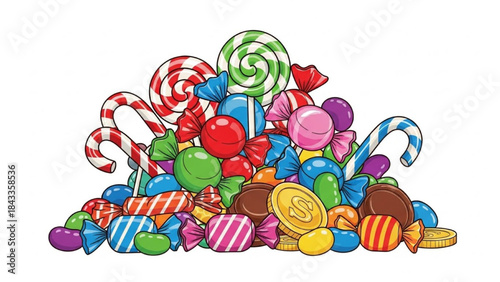 Colorful Candy Heap on White Background
