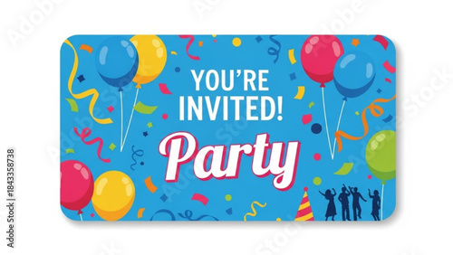 Colorful Party Invitation Card with Balloons