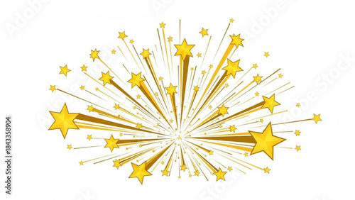 Golden Stars Exploding on White Background