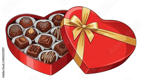 Red Heart Shaped Chocolate Box with Gold Ribbon