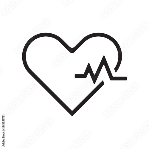 Heartbeat Icon with ECG Line in Black Outline Heart
