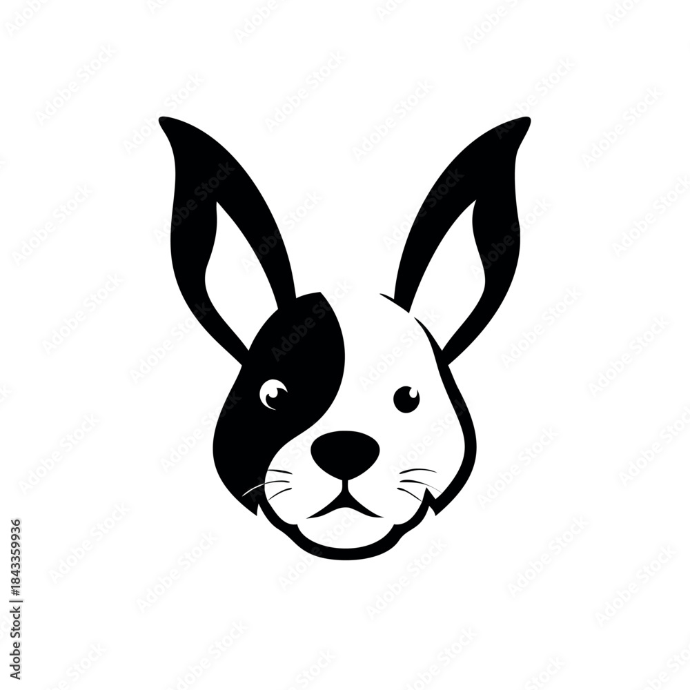 Fototapeta premium Dog face and rabbit face combined animal profile design On white Background Vector illustration