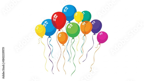 Colorful Balloons Floating on White Background