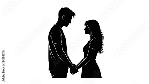 Loving Couple Holding Hands Silhouette