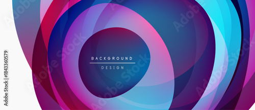 Abstract circles overlap, creating vibrant color gradients. Design features text background design within central circle. Modern, dynamic composition.