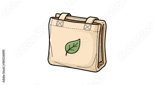 Eco-friendly canvas tote bag with green leaf symbol.