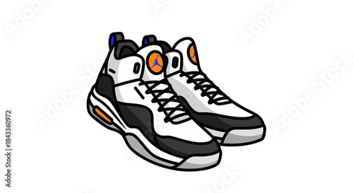A Pair of Stylish White and Black High-Top Basketball Sneakers.
