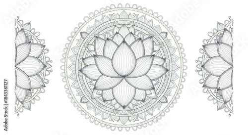 Intricate Lotus Flower Mandala Design with Detailed Circular Patterns.