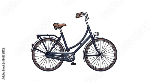 Vintage Dark Blue City Bicycle Illustration with Brown Seat.