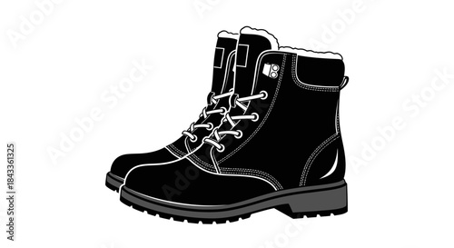 Pair of Black Lace-Up Work Boots with Thick Soles.