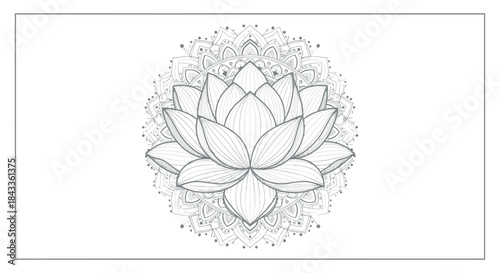 Elegant Line Art Lotus Flower with Intricate Mandala Background.
