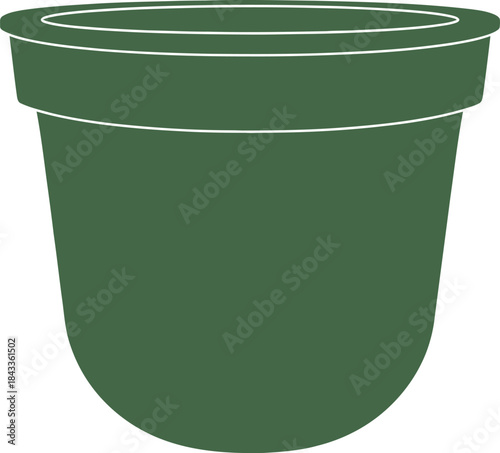 A simple illustration of a dark green rounded ceramic flower pot on a white background