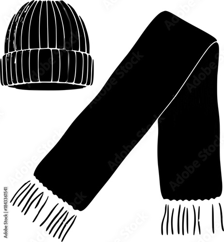 Black Scarf and Knit Beanie