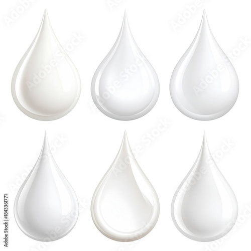 Six glossy white drops/blobs in a grid pattern