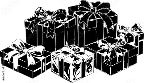 Black Gifts Boxes with Ribbons Isolated on White Background