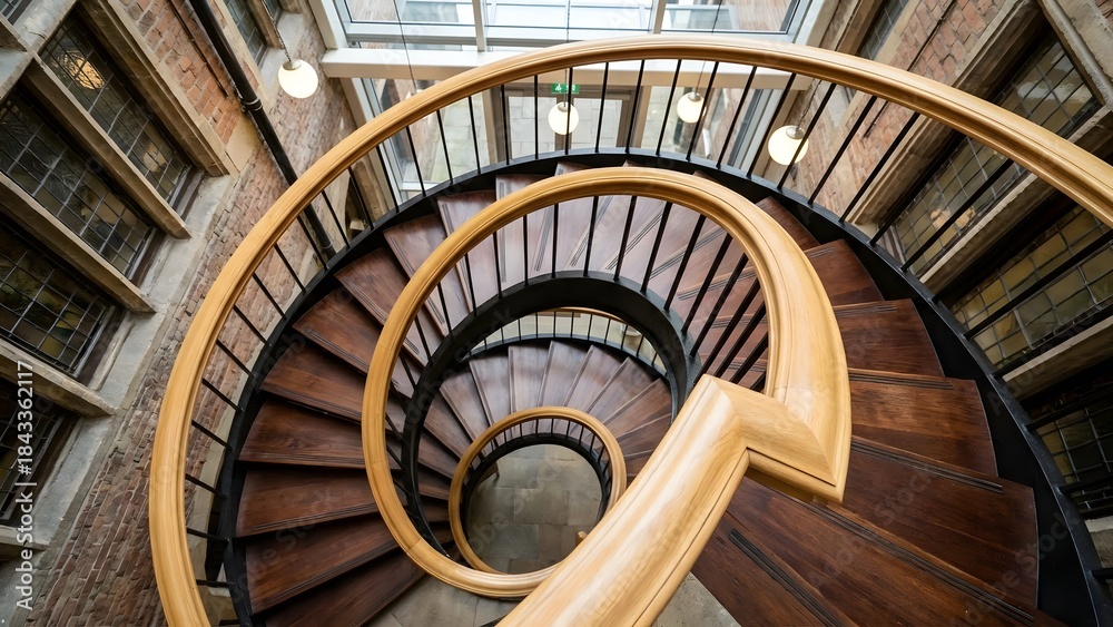 Fototapeta premium Spiral Wooden Staircase with Elegant Design.