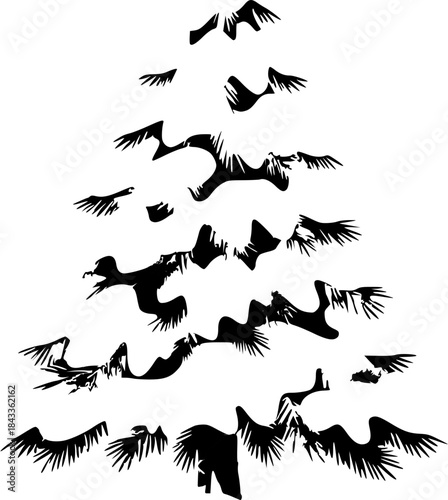Flock of Birds Flying in Triangle Formation Silhouette